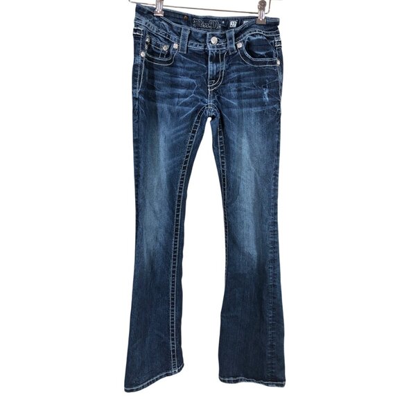 Miss Me Jeans Womens 27 Blue Bootcut Embroidered Cross Back Pockets Rhinestone - Picture 12 of 14